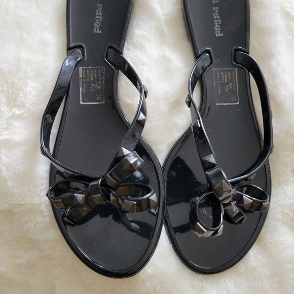 Not Rated Shoes - Not Rated Black Studded Bow Jelly Sandals
